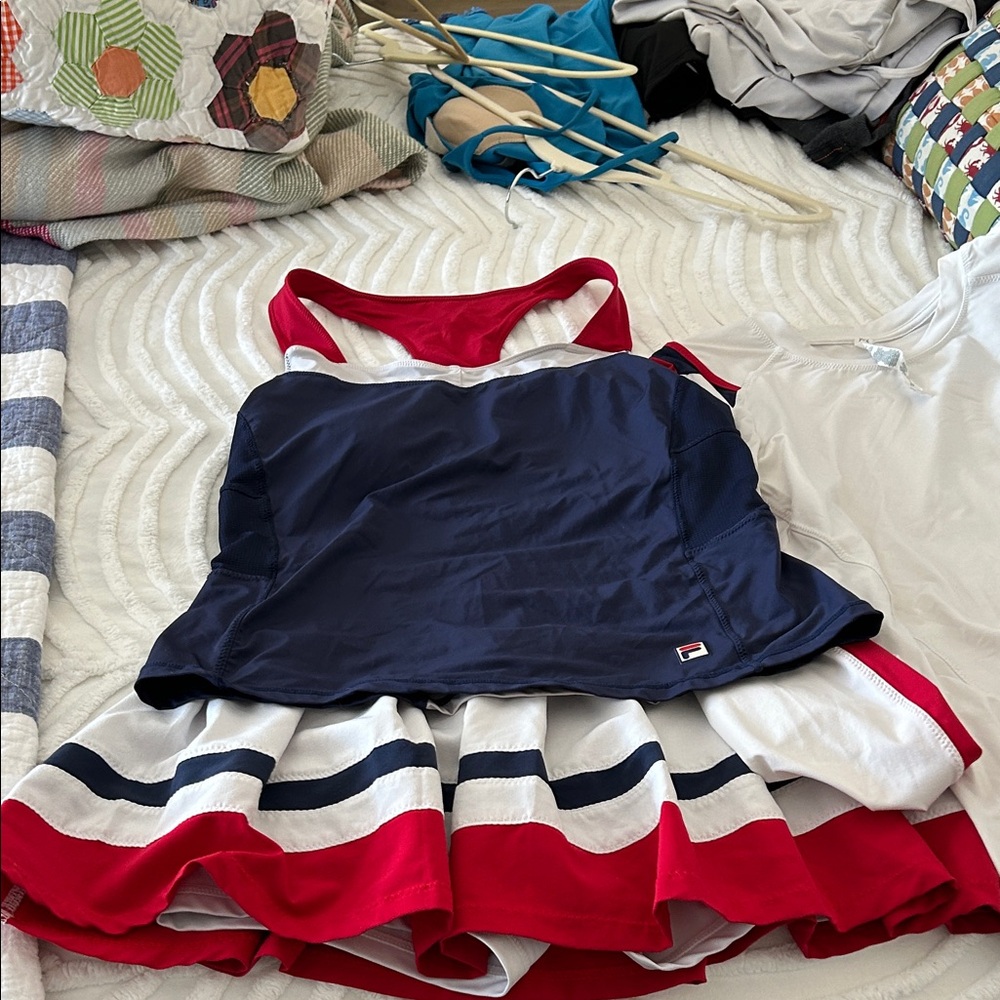 Fila heritage 3 piece tennis outfit skirt and tank and long sleeve top